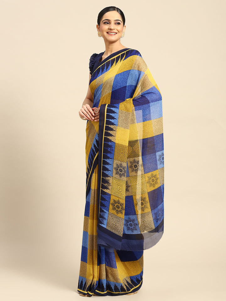 ZERESOUQ-Yellow-Georgette-Printed-Classy-Saree