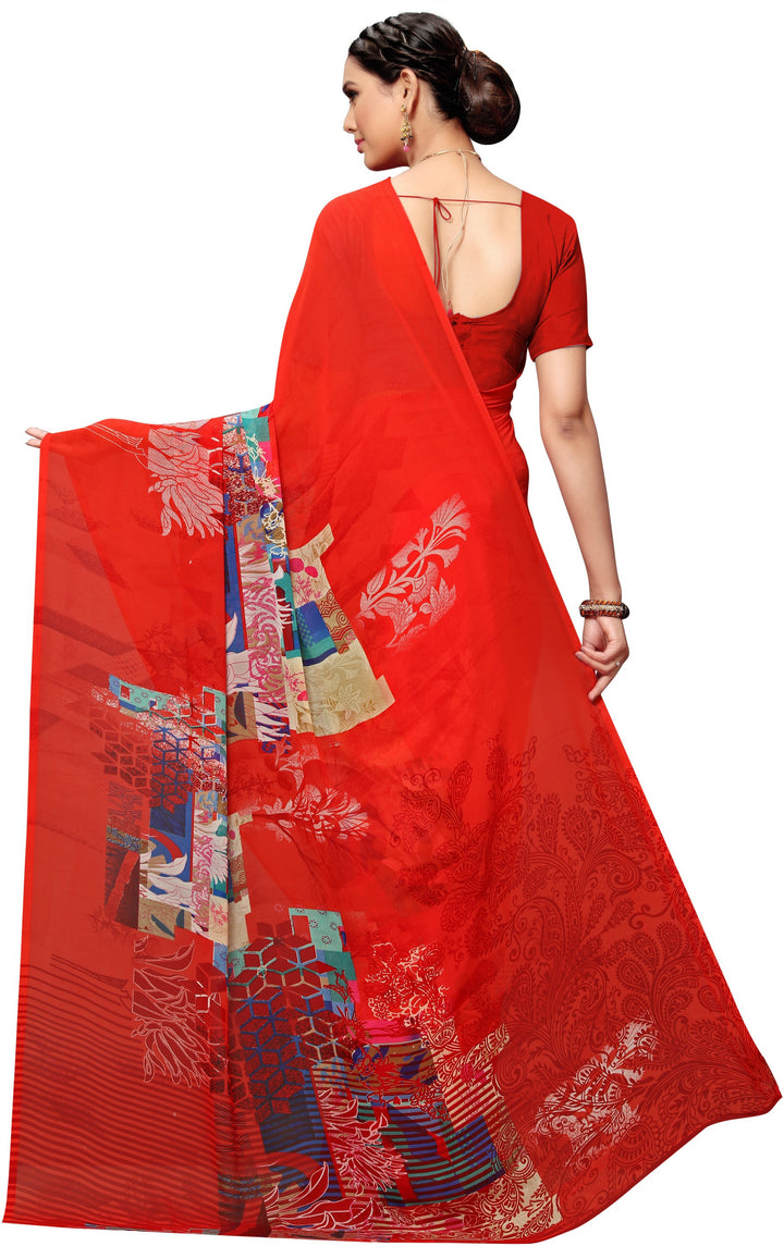 Red Georgette Printed Classy Saree
