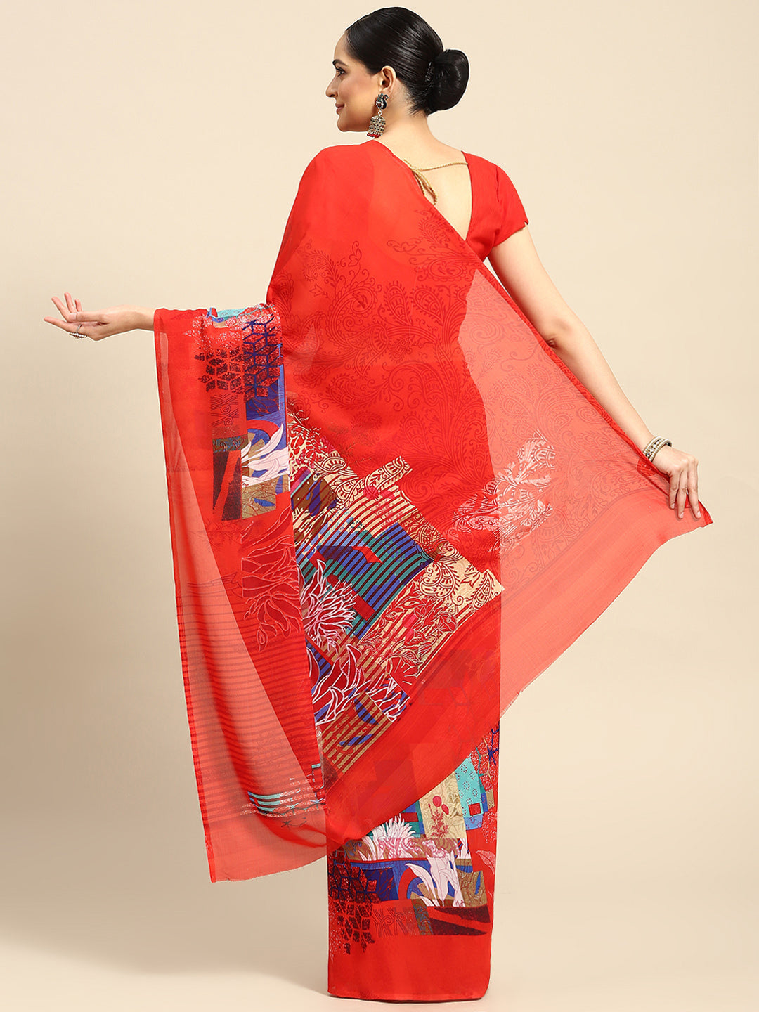 Red Georgette Printed Classy Saree