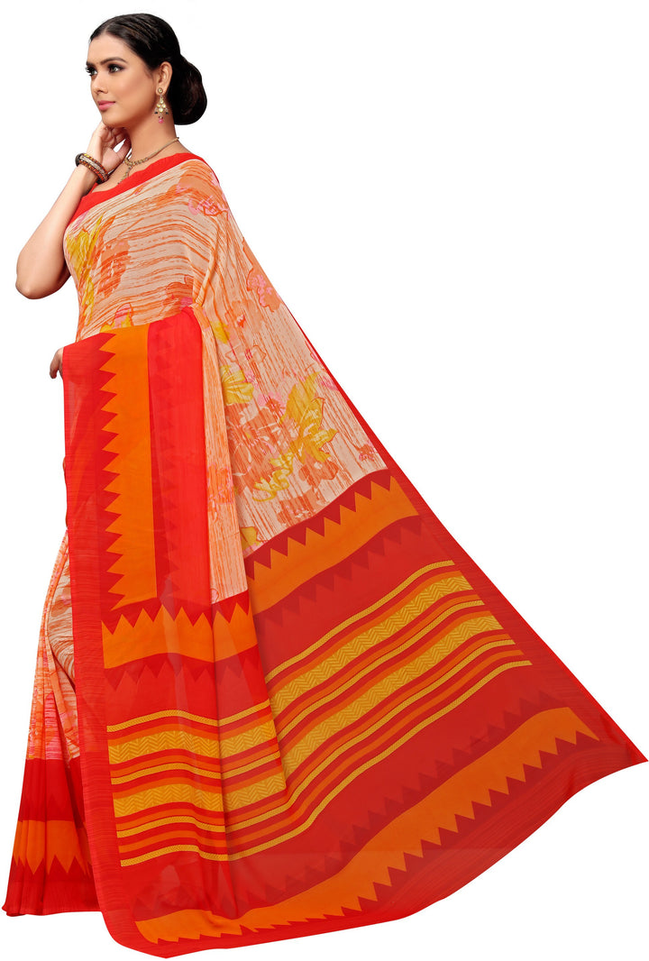 Orange Georgette Printed Classy Saree