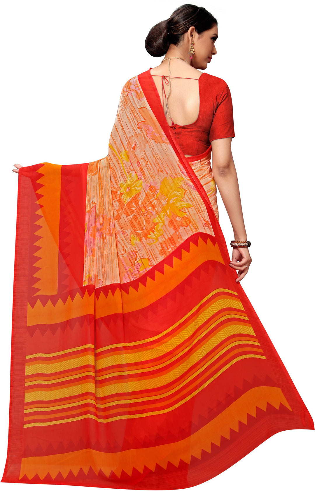 Orange Georgette Printed Classy Saree