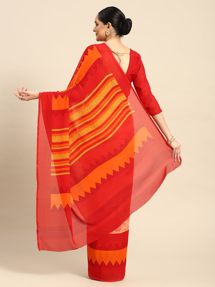 Orange Georgette Printed Classy Saree