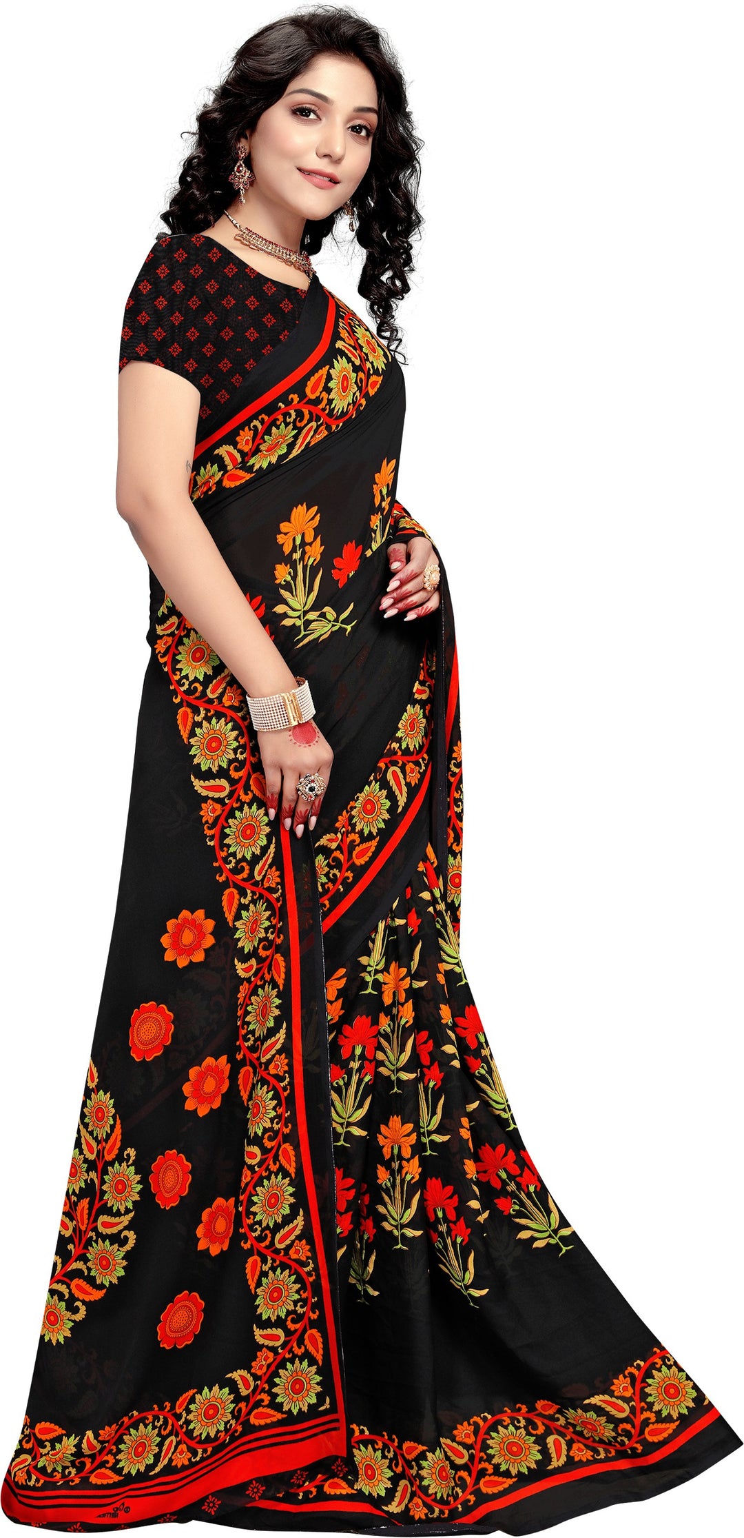 Black Georgette Printed Classy Saree