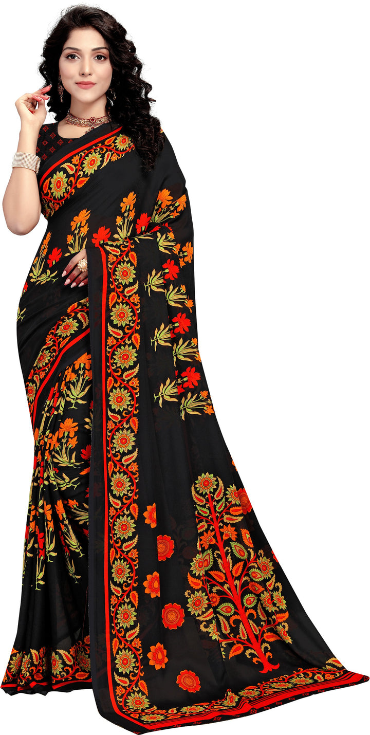 Black Georgette Printed Classy Saree