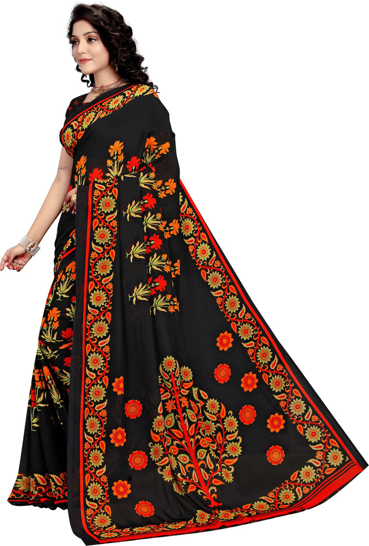 Black Georgette Printed Classy Saree