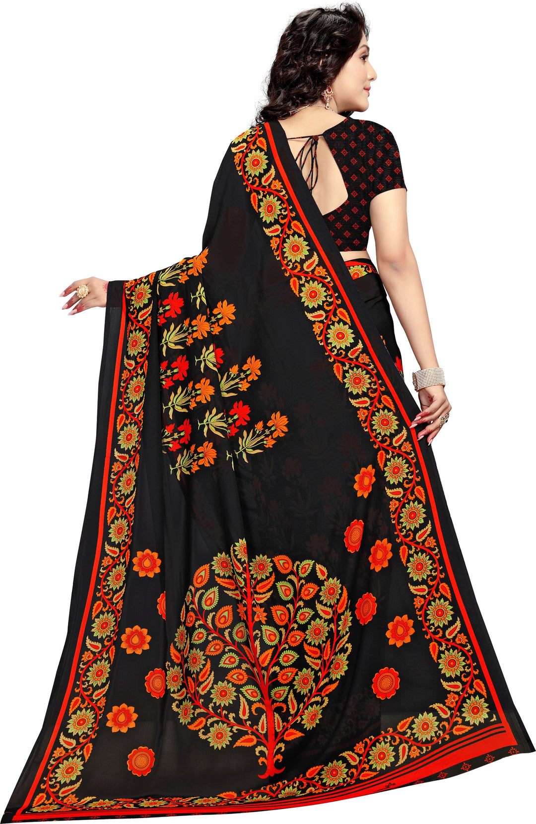 Black Georgette Printed Classy Saree