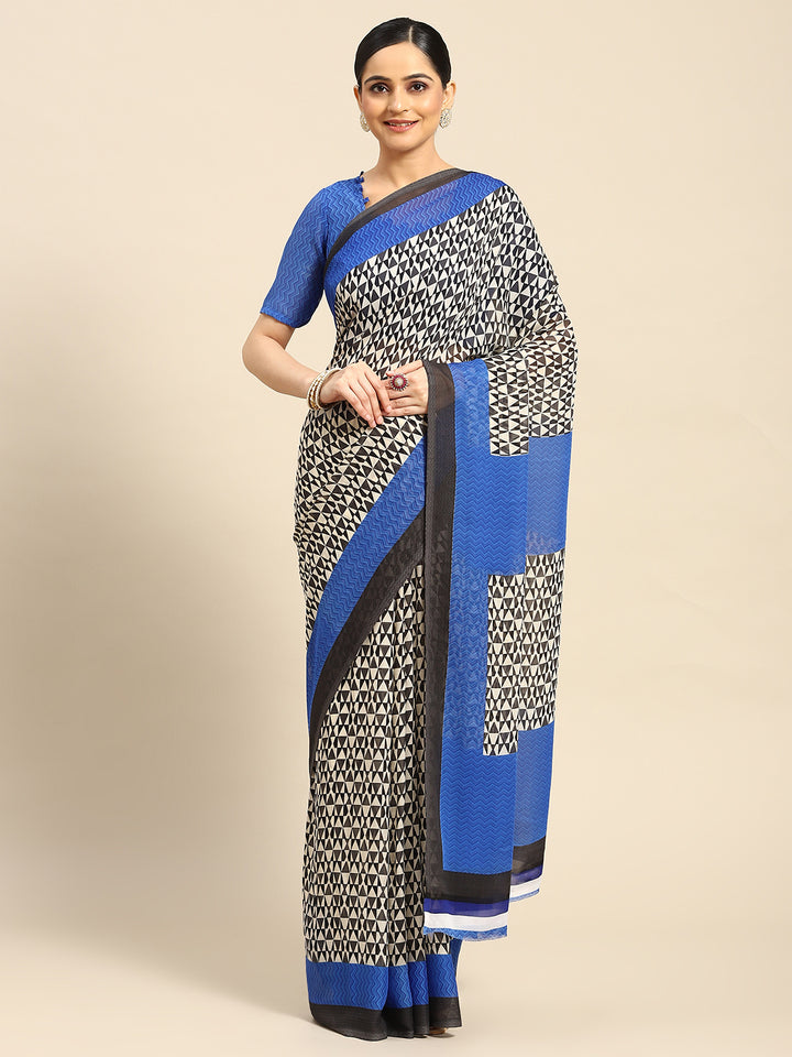 ZERESOUQ-Blue-Chiffon-Printed-Classy-Saree