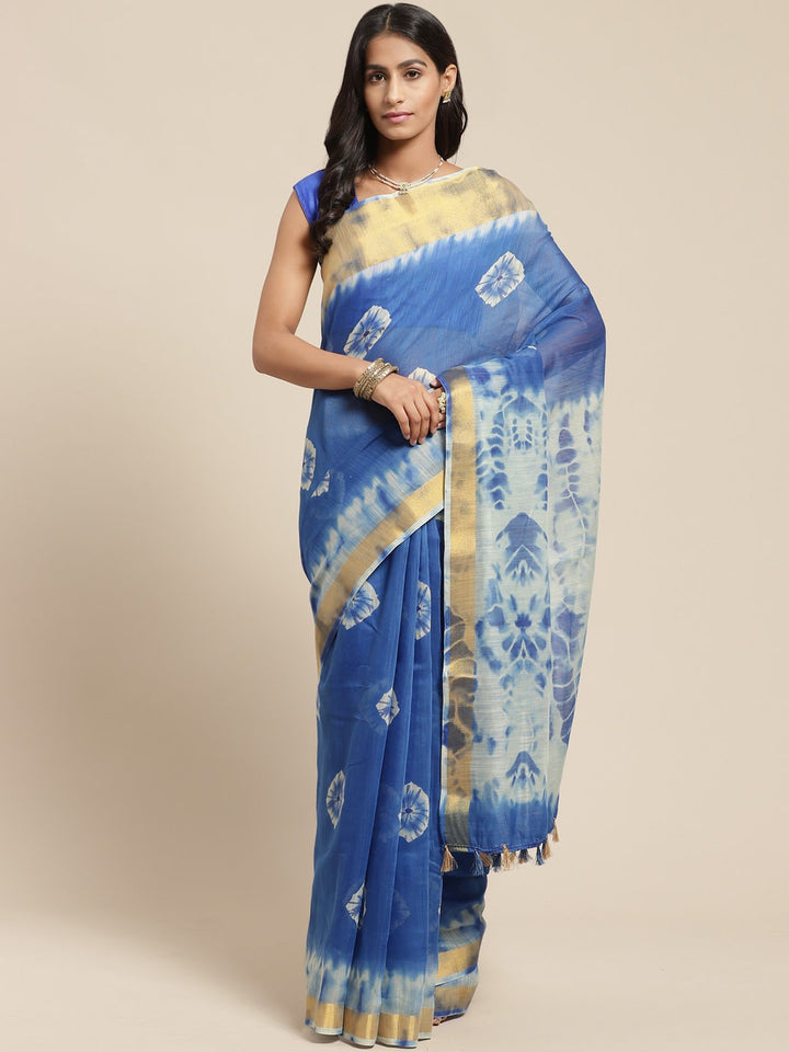 Blue Cotton Blend Printed Classy Saree