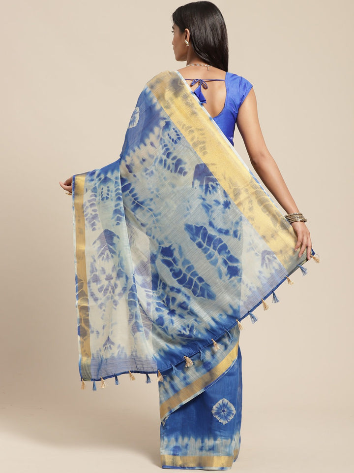 Blue Cotton Blend Printed Classy Saree