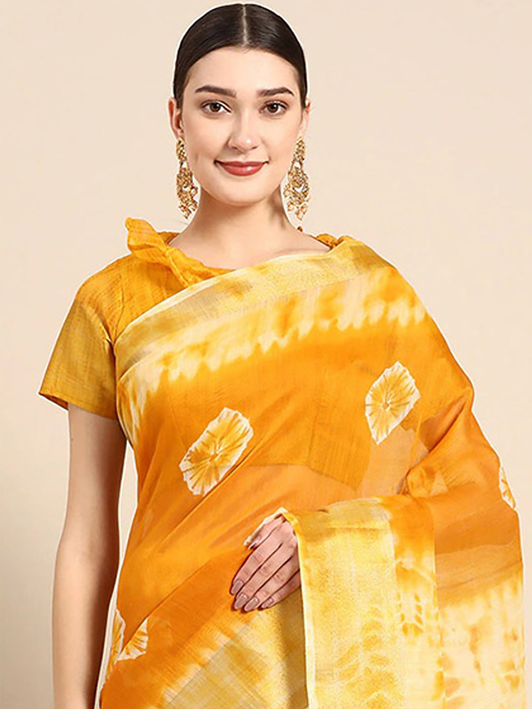 Yellow Cotton Blend Dyed Classy Saree