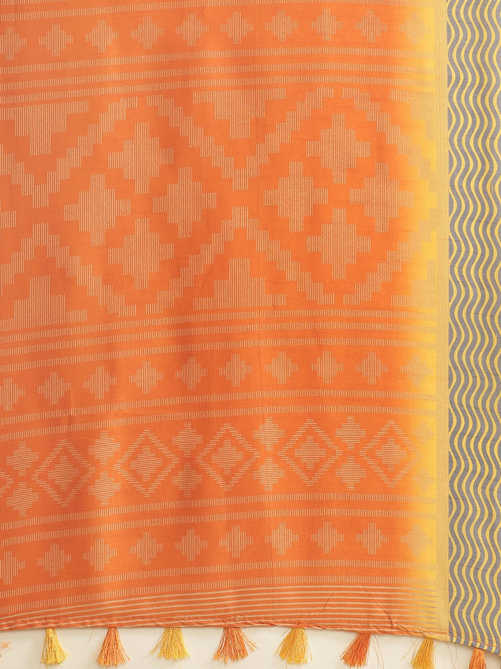 Orange Cotton Blend Printed Classy Saree