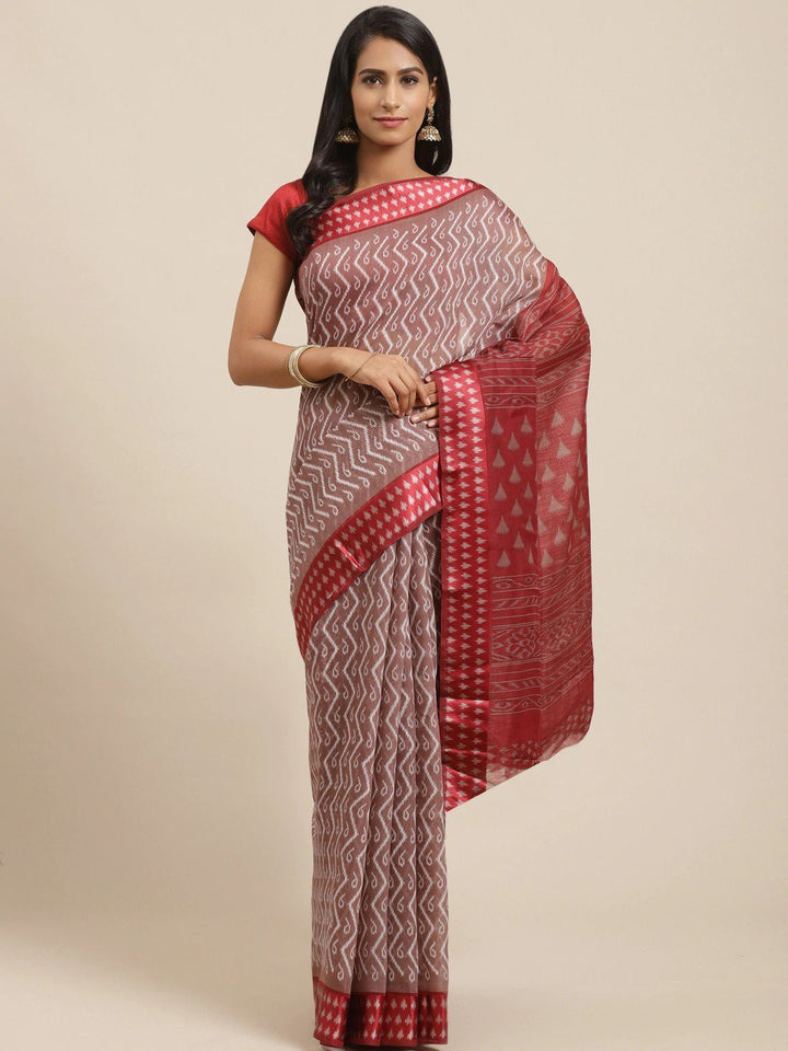 ZERESOUQ-Brown-Cotton-Silk-Printed-Classy-Saree