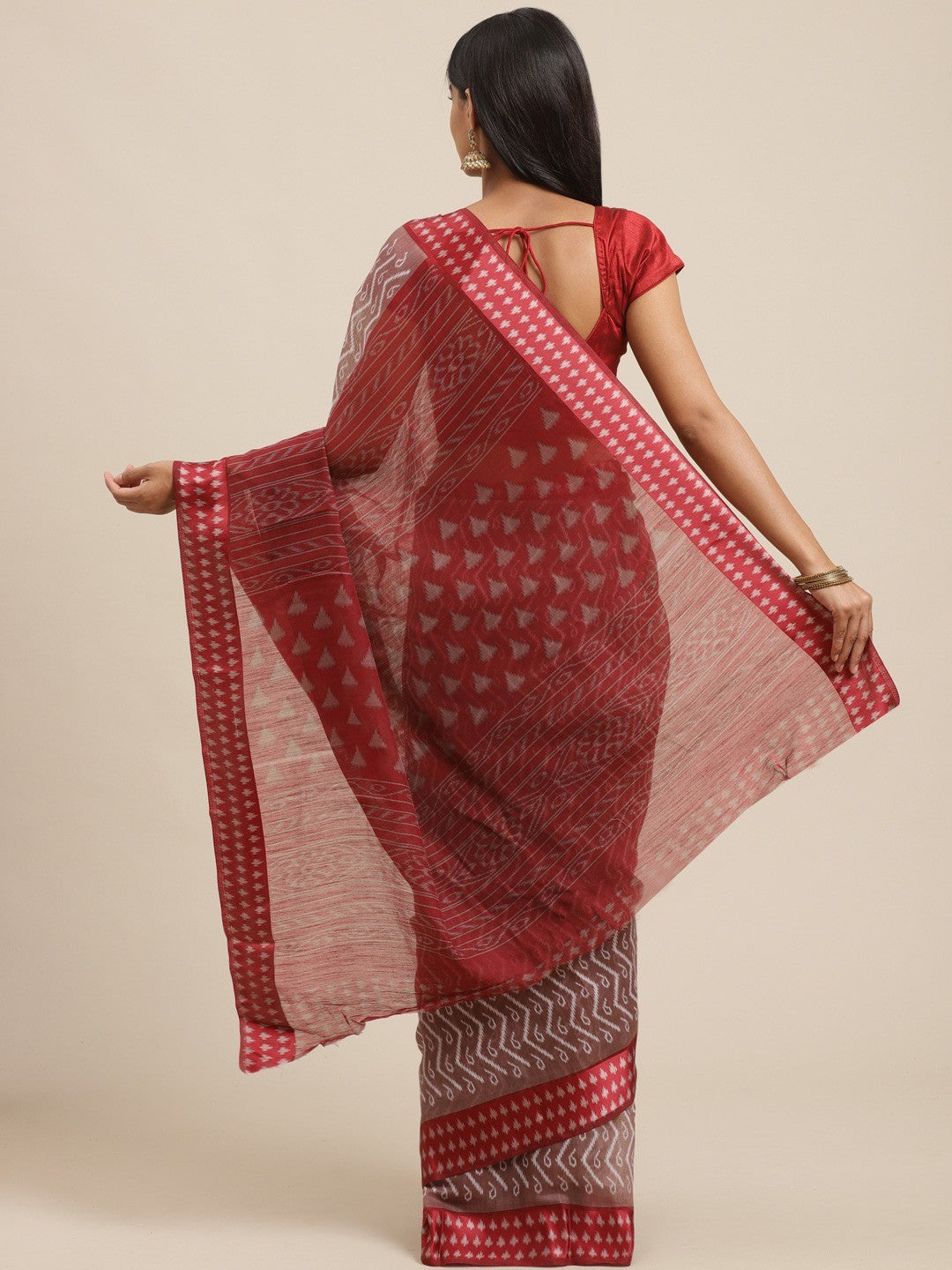 ZERESOUQ-Brown-Cotton-Silk-Printed-Classy-Saree