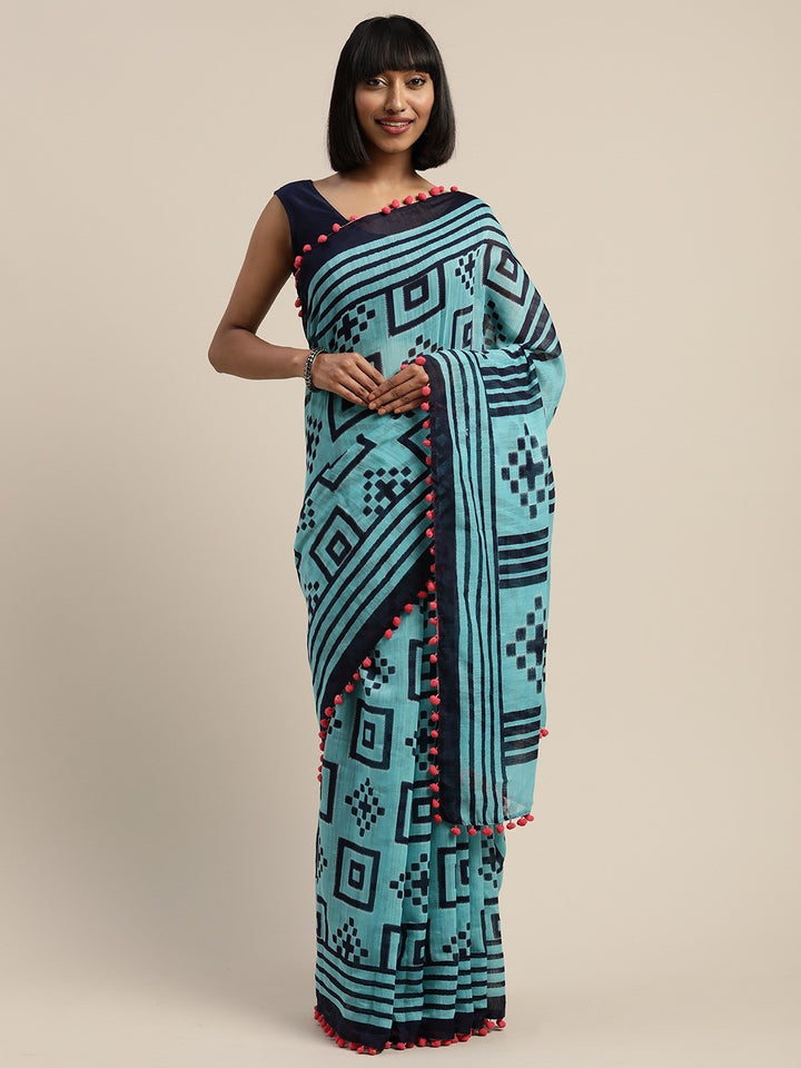 Blue Art Silk Printed Classy Saree