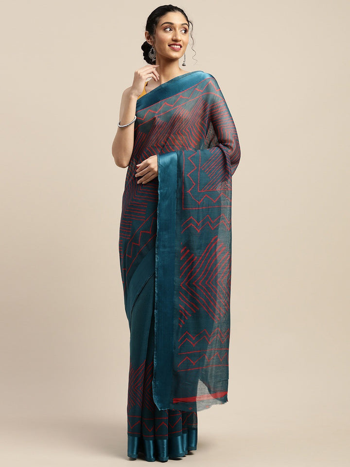 ZERESOUQ-Blue-Art-Silk-Printed-Classy-Saree