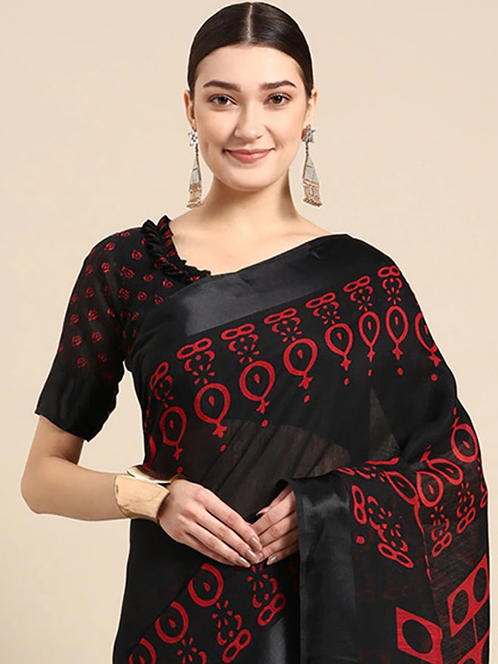 Black Art Silk Printed Classy Saree