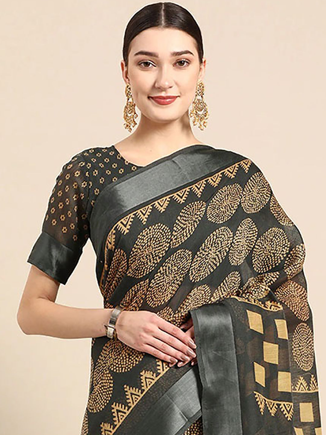 Black Art Silk Printed Classy Saree