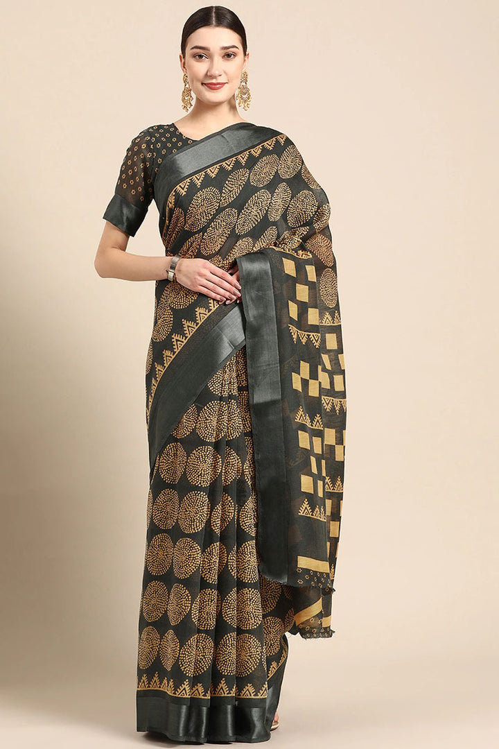 Black Art Silk Printed Classy Saree