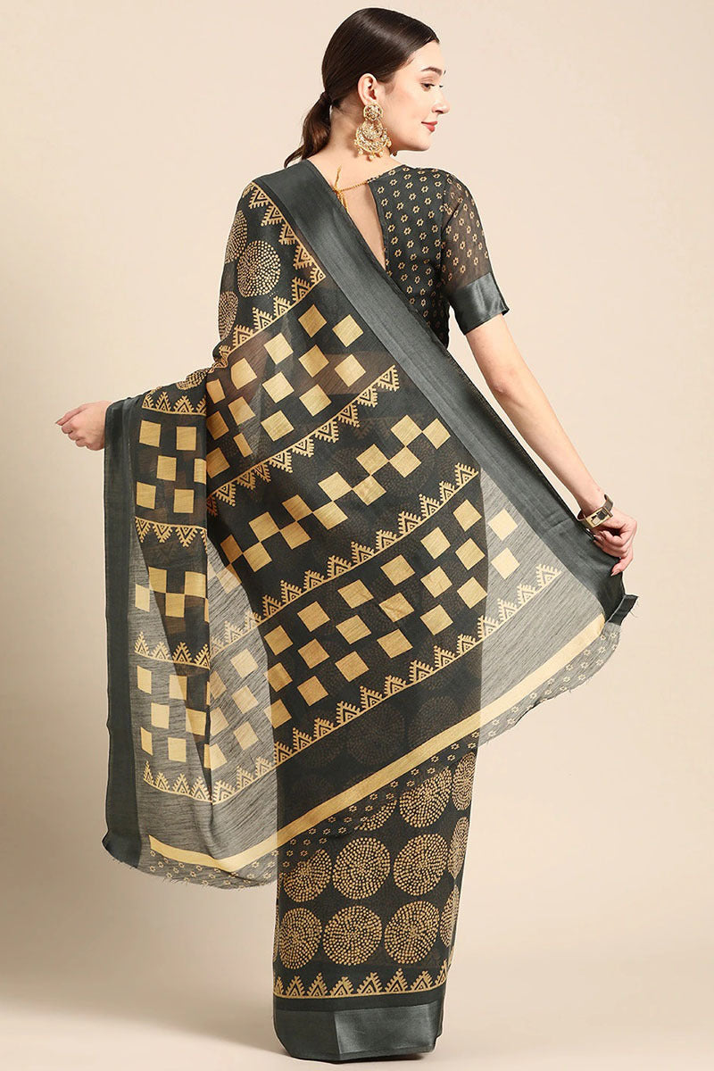 Black Art Silk Printed Classy Saree