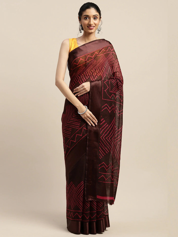 Brown Art Silk Printed Classy Saree