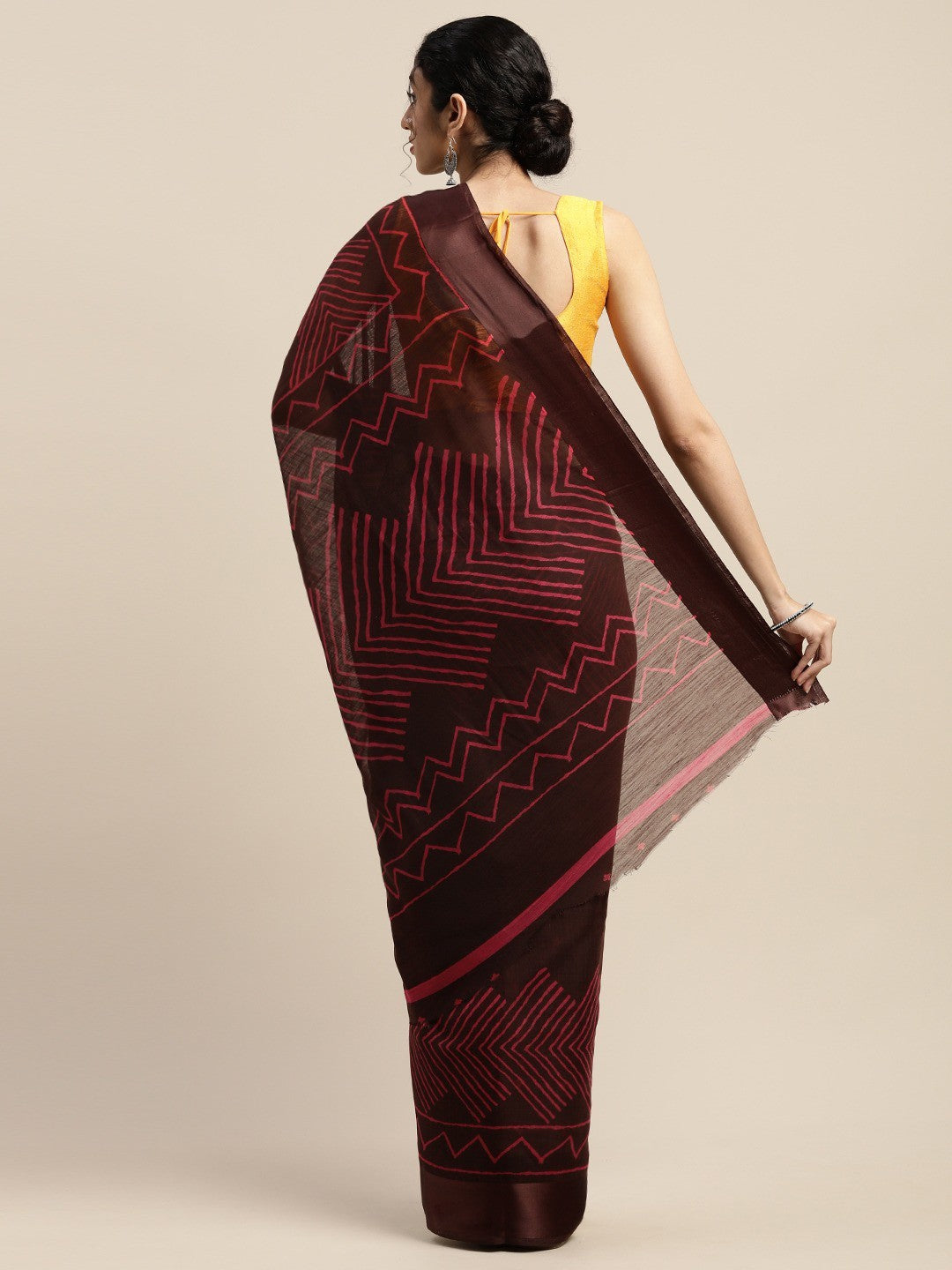 ZERESOUQ-Brown-Art-Silk-Printed-Classy-Saree