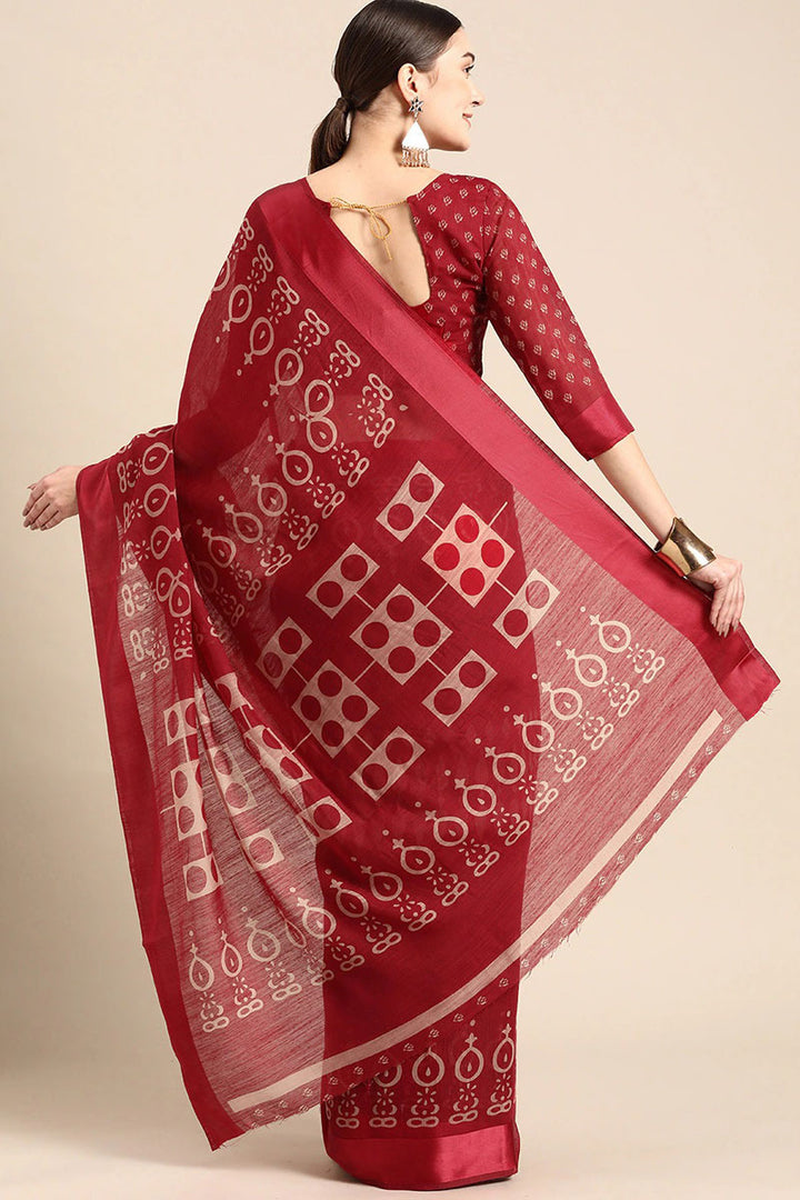 Red Art Silk Printed Classy Saree