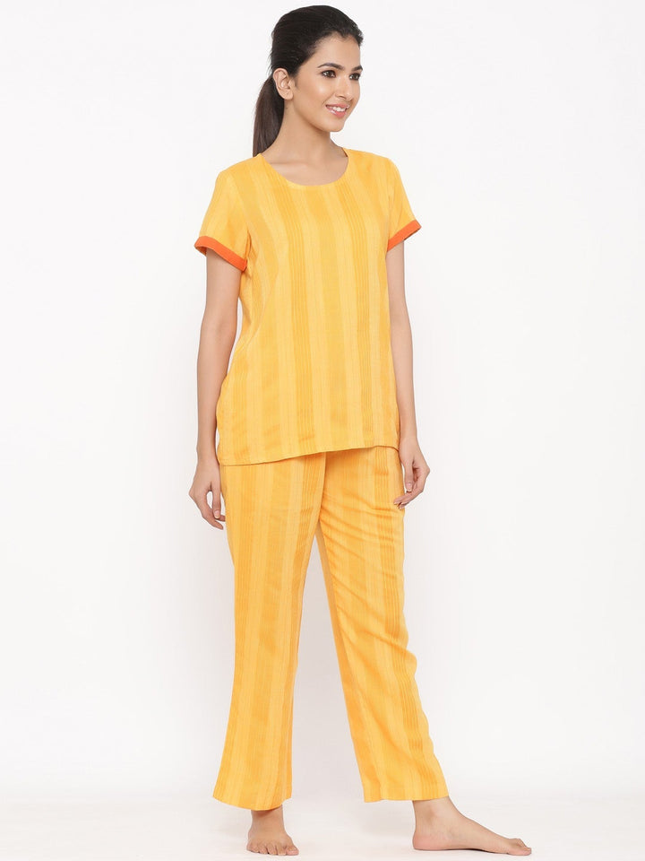 Yellow Yarn Dyed Vertical Striped Loungewear