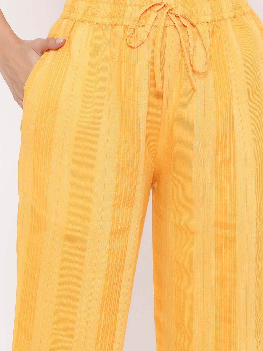 Yellow Yarn Dyed Vertical Striped Loungewear