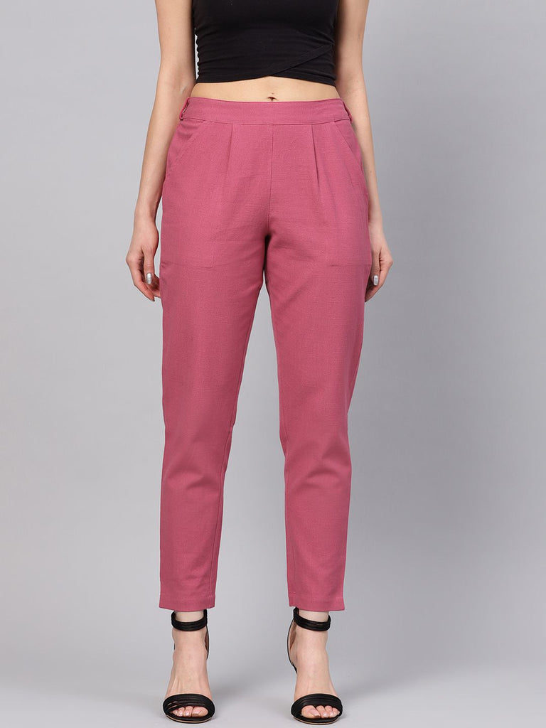Thulian Pink Cotton Mid-Rise Cropped Trousers