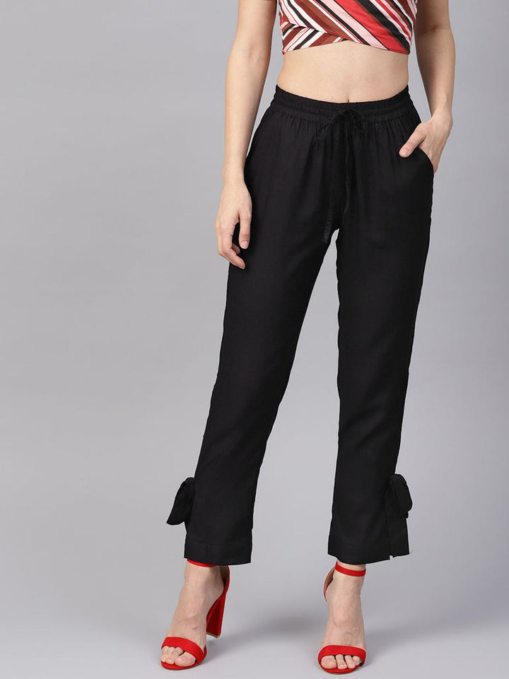Black Rayon Solid Regular Fit Fancy Trousers