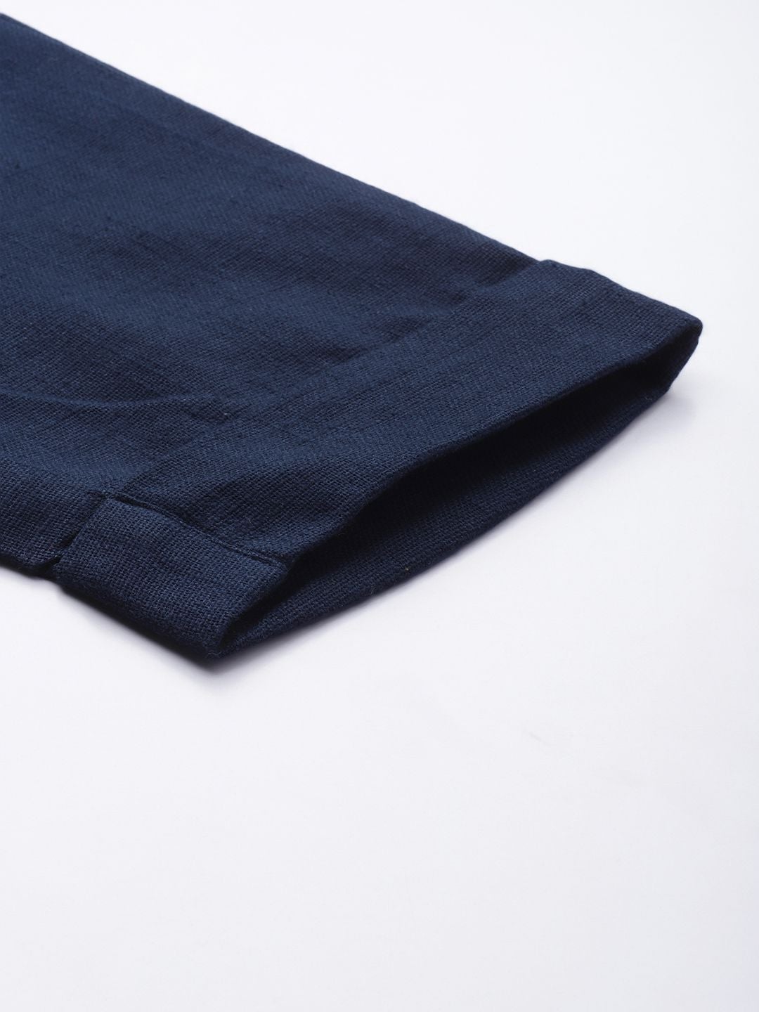 Navy Blue Solid Cotton Slub Casual Trousers