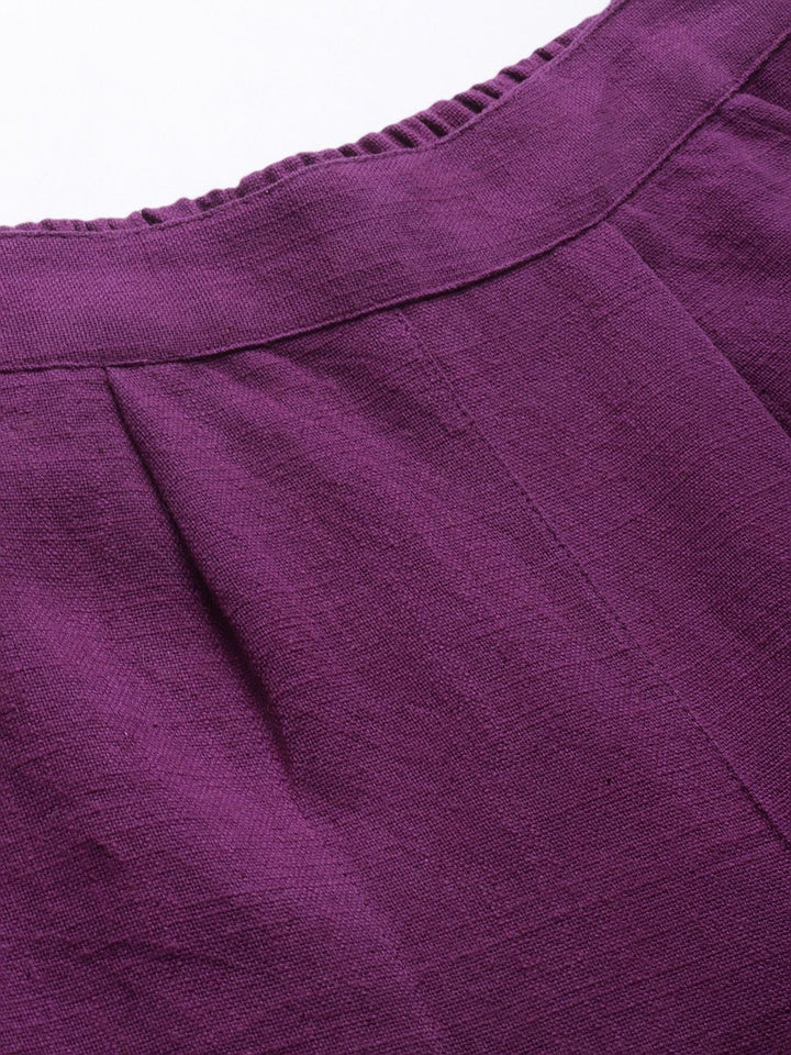 Purple Rayon Solid Straight Fit Trousers