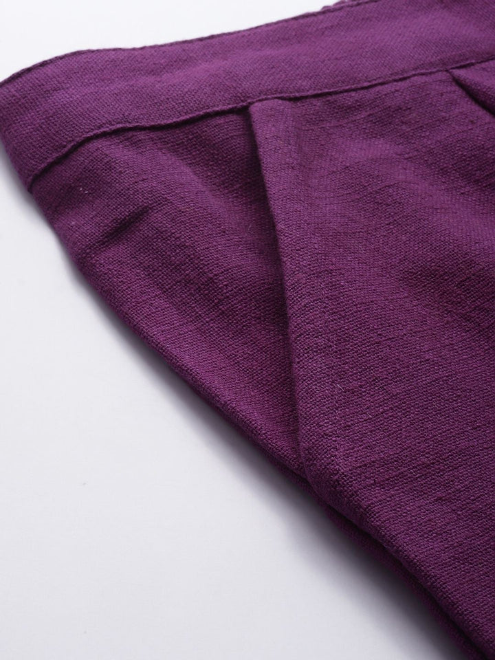 Purple Rayon Solid Straight Fit Trousers