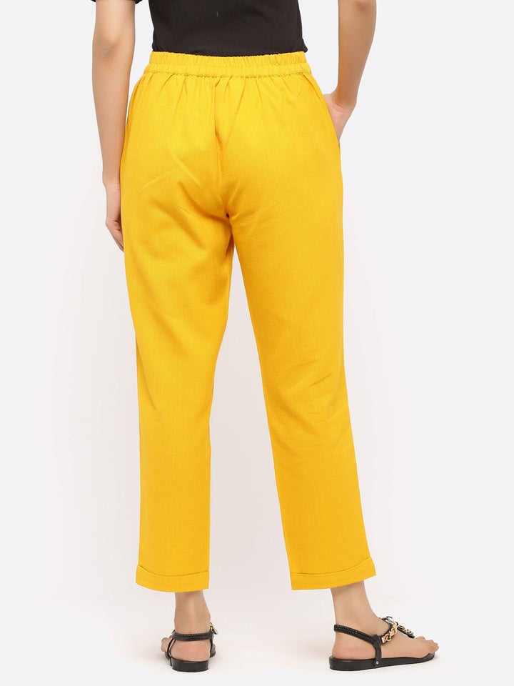 Yellow Cotton Slub Bottom Fold Trousers
