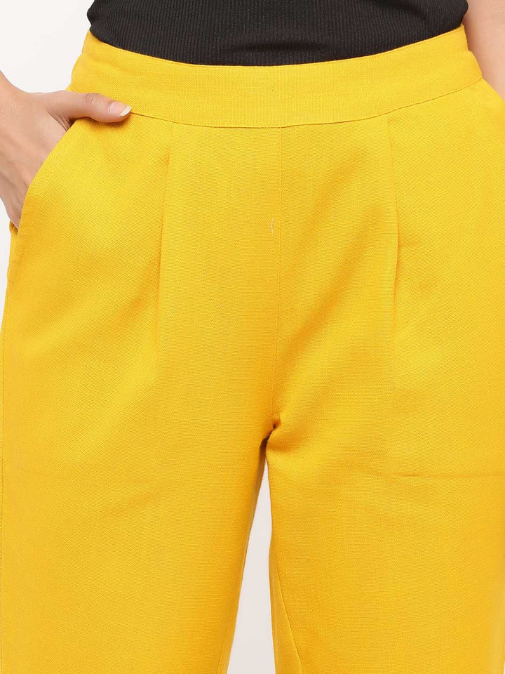 Yellow Cotton Slub Bottom Fold Trousers