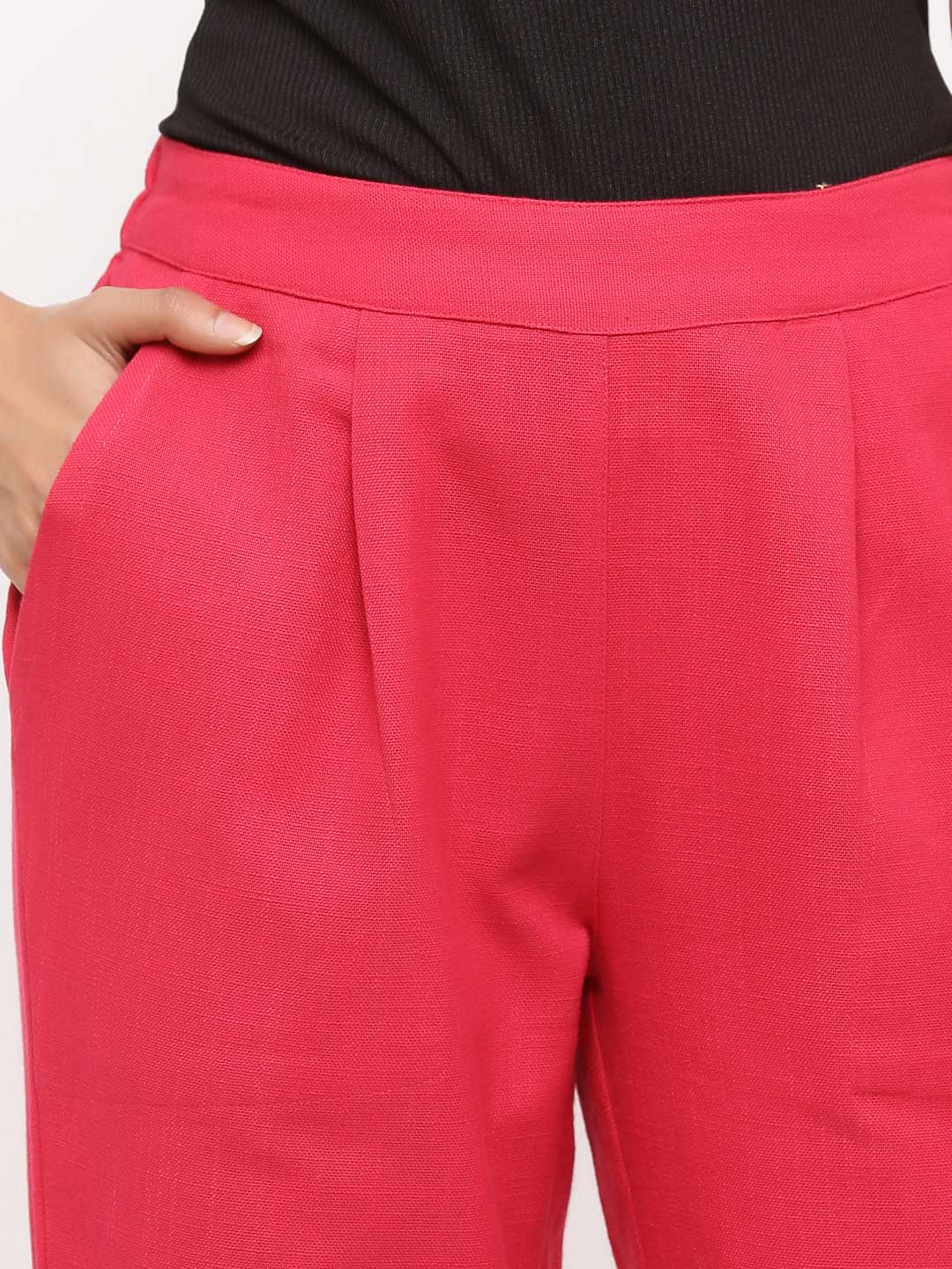 Rani Pink Solid Cotton Slub Pants