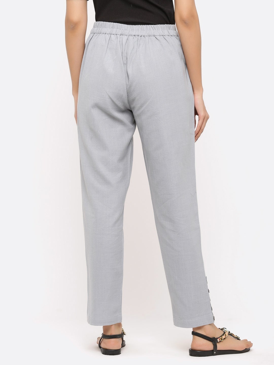 Light Gray Solid Cotton Slub Casual Pants
