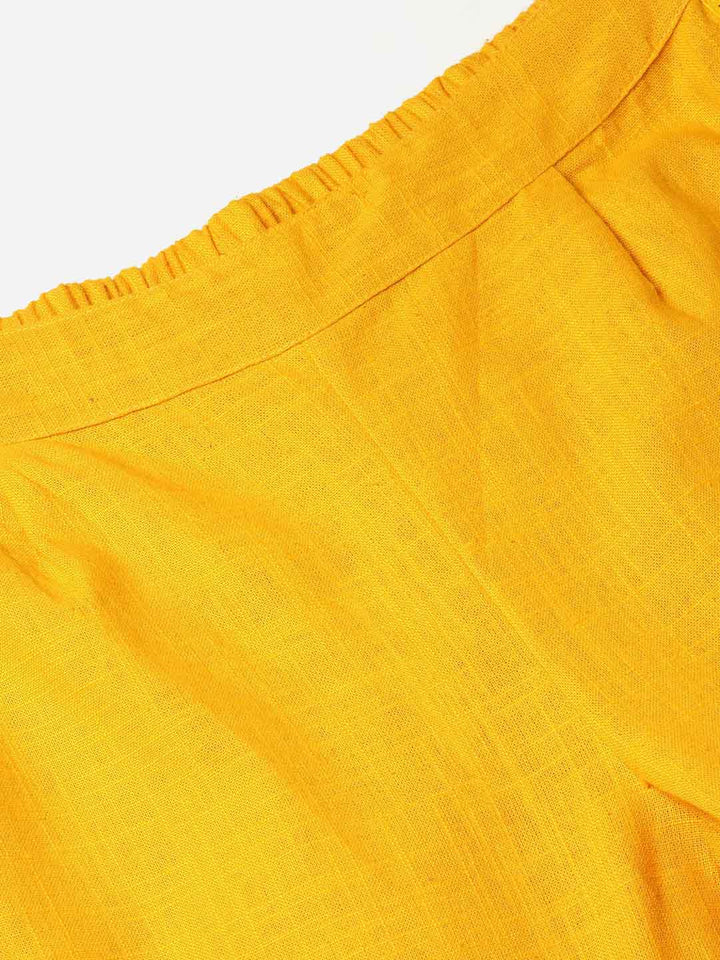 Mustard Cotton Slub Ethnic Pleated Pants