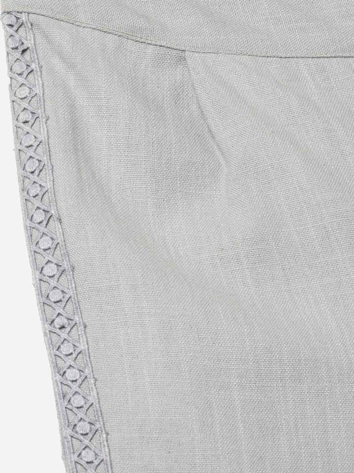 Grey Cotton Slub Ethnic Pleated Pants