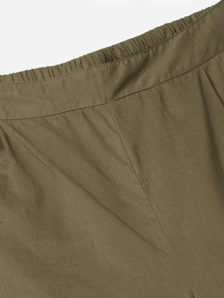 Olive Green Cotton Cambric Pleated Pants