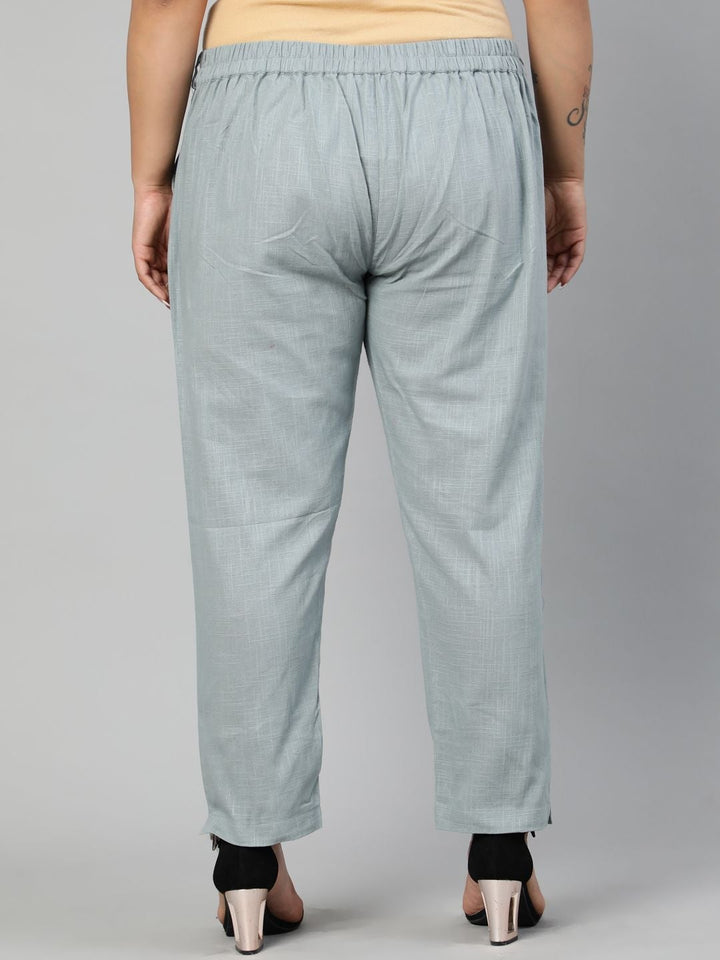 Grey Ethnic Cotton Slub Pants in Pleat Detail