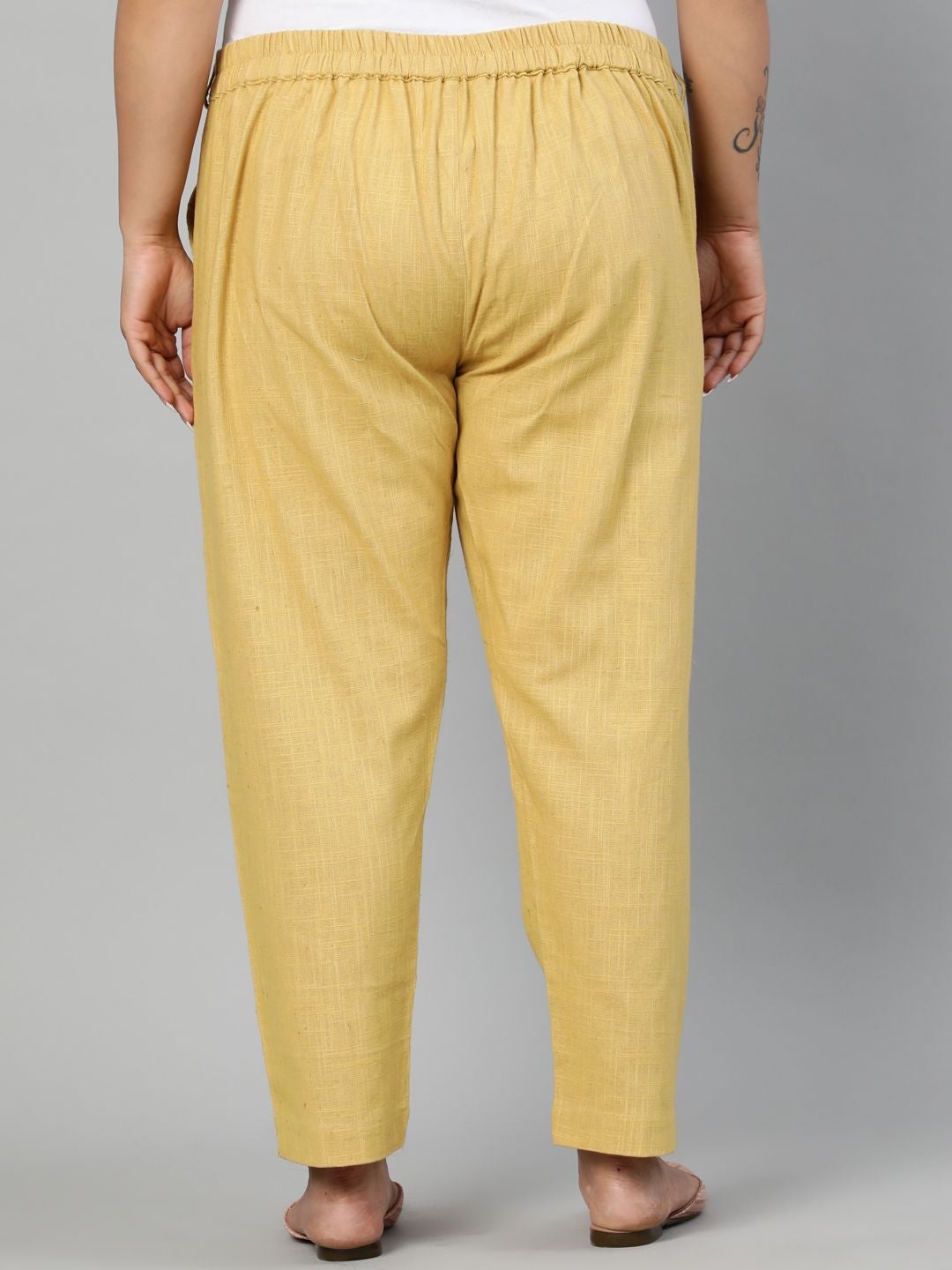 Beige Ethnic Cotton Slub Pants in Pleat Detail