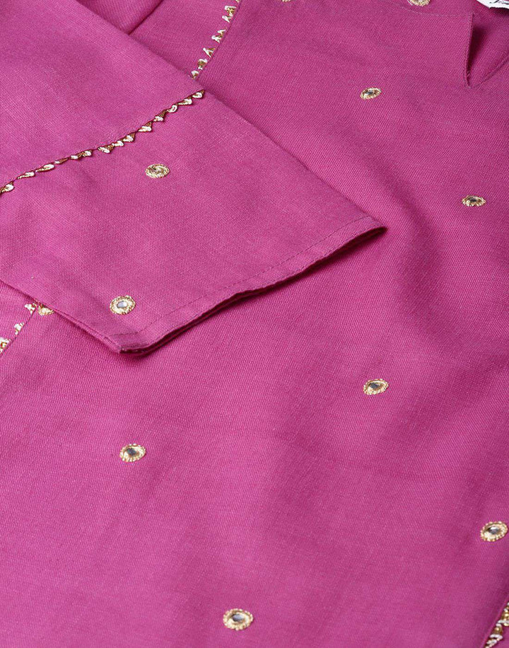 Magenta Minimum Embroidered Straight Kurta With Pants
