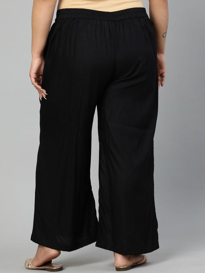 Black Solid Rayon Palazzo with Pleated Details