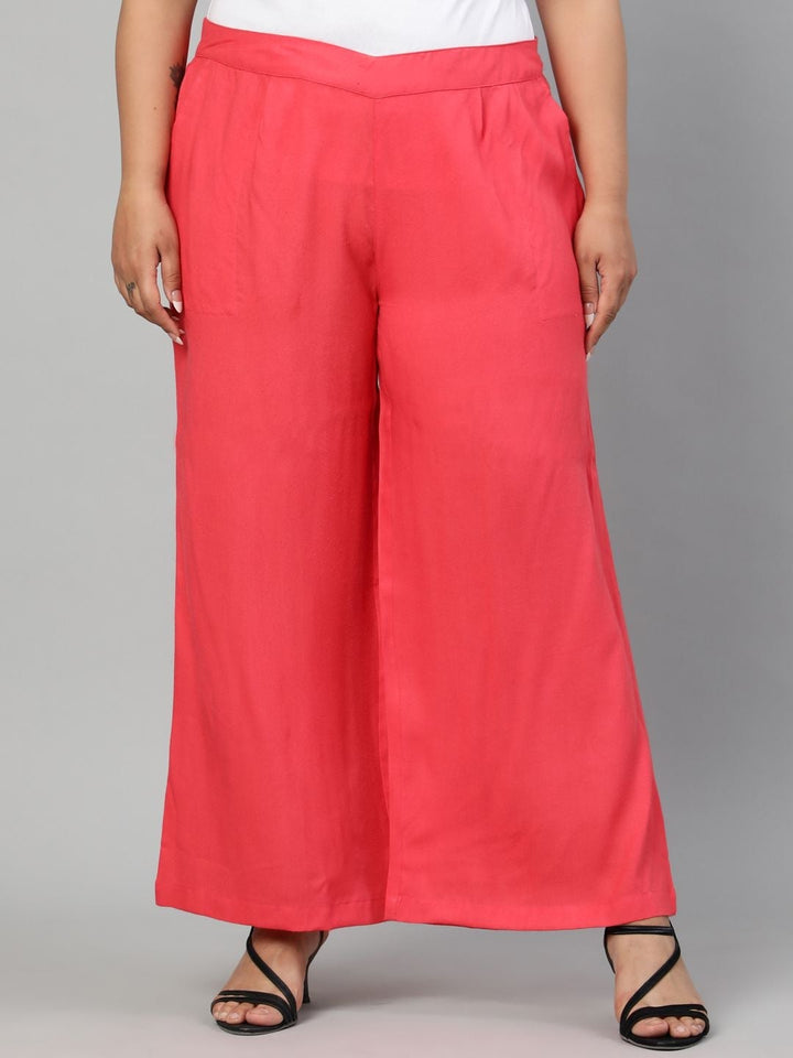 Coral Solid Rayon Palazzo in Pleated Details