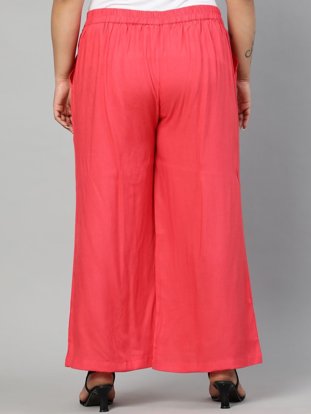 Coral Solid Rayon Palazzo in Pleated Details