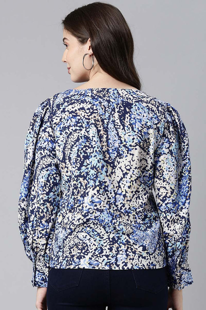 ZERESOUQ-Blue-Crepe-Abstract-Printed-Square-Neck-Crop-Shirt
