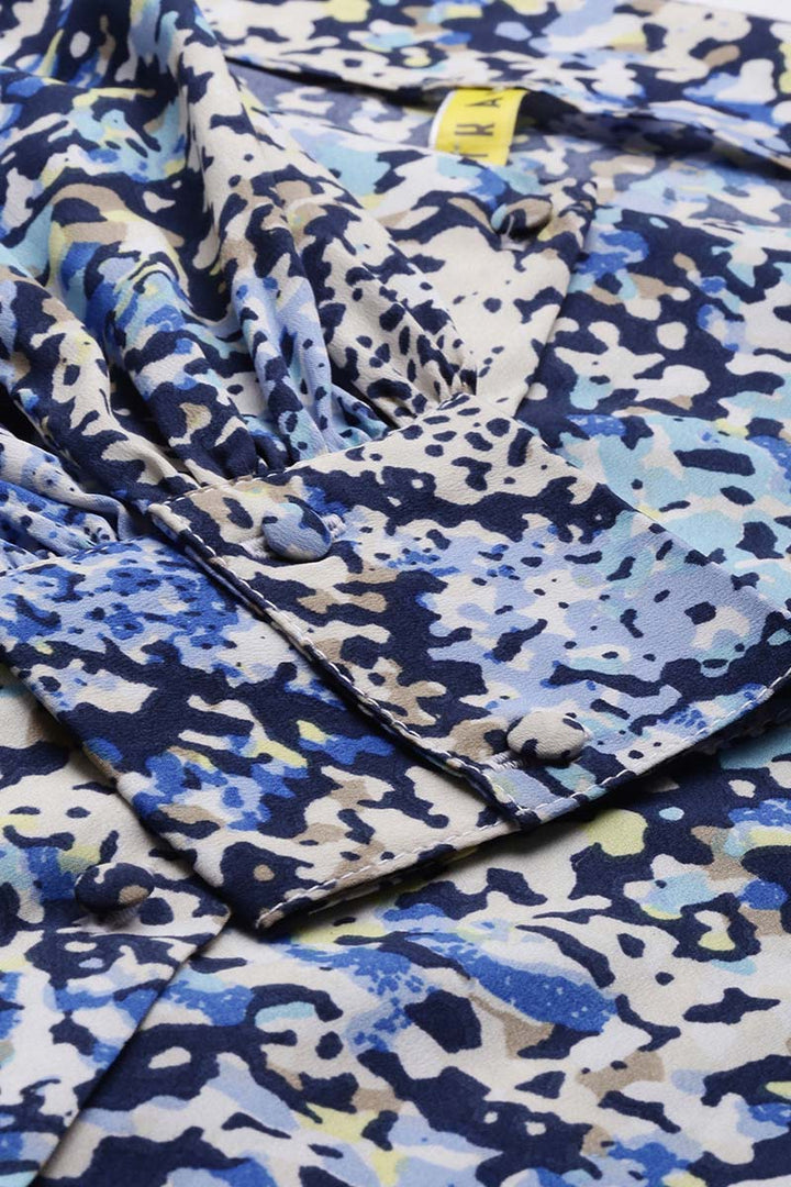 ZERESOUQ-Blue-Crepe-Abstract-Printed-Square-Neck-Crop-Shirt