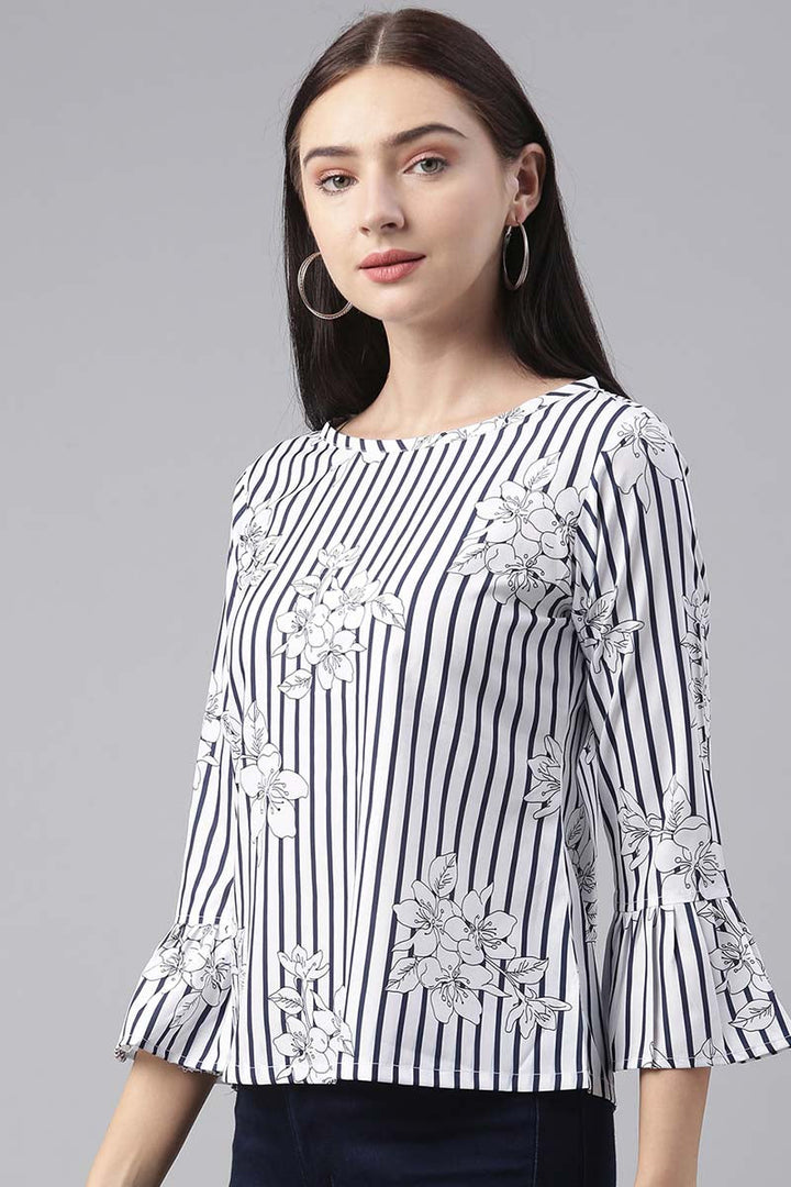 ZERESOUQ-White-&-Black-Crepe-Striped-&-Floral-Printed-Top