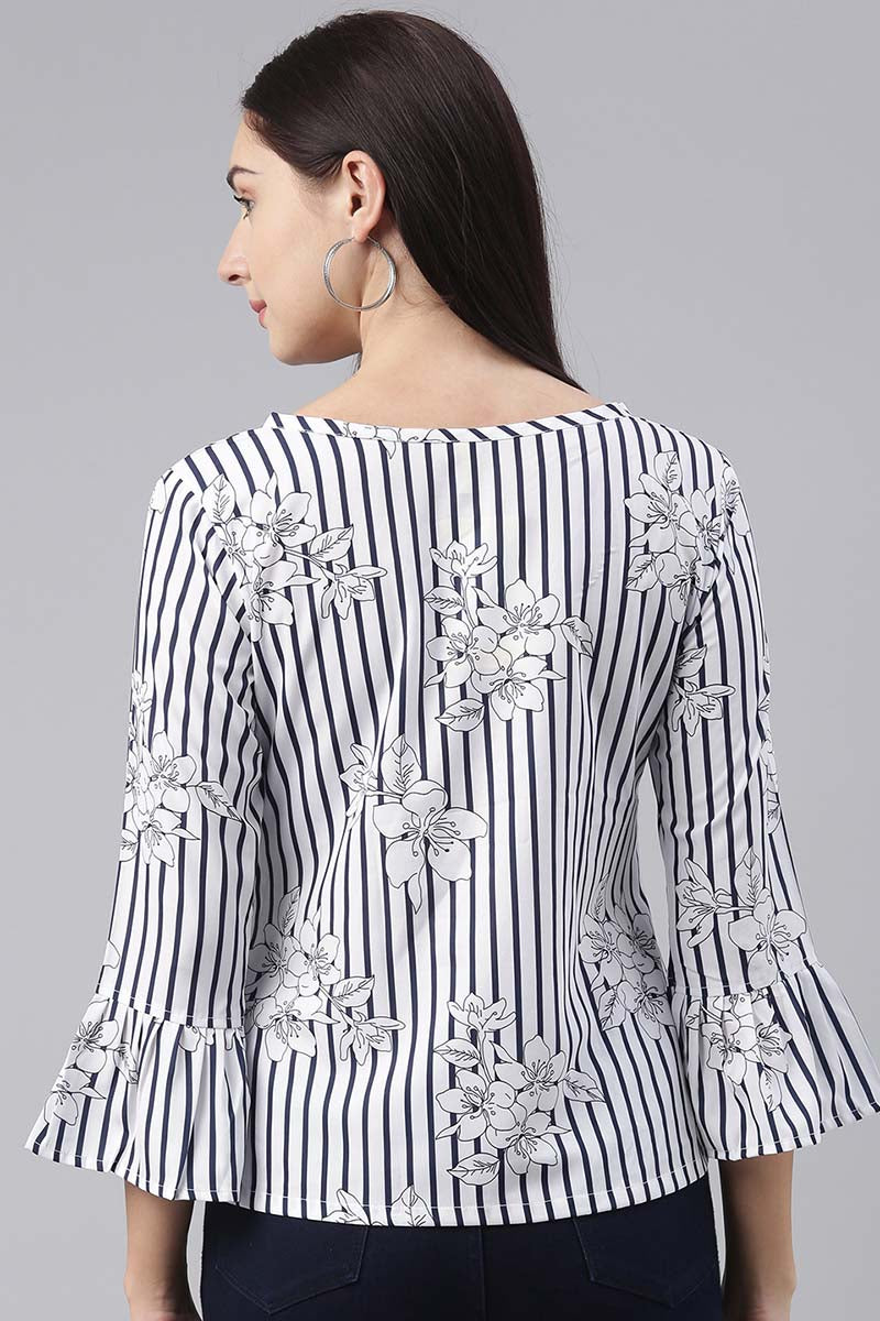 ZERESOUQ-White-&-Black-Crepe-Striped-&-Floral-Printed-Top
